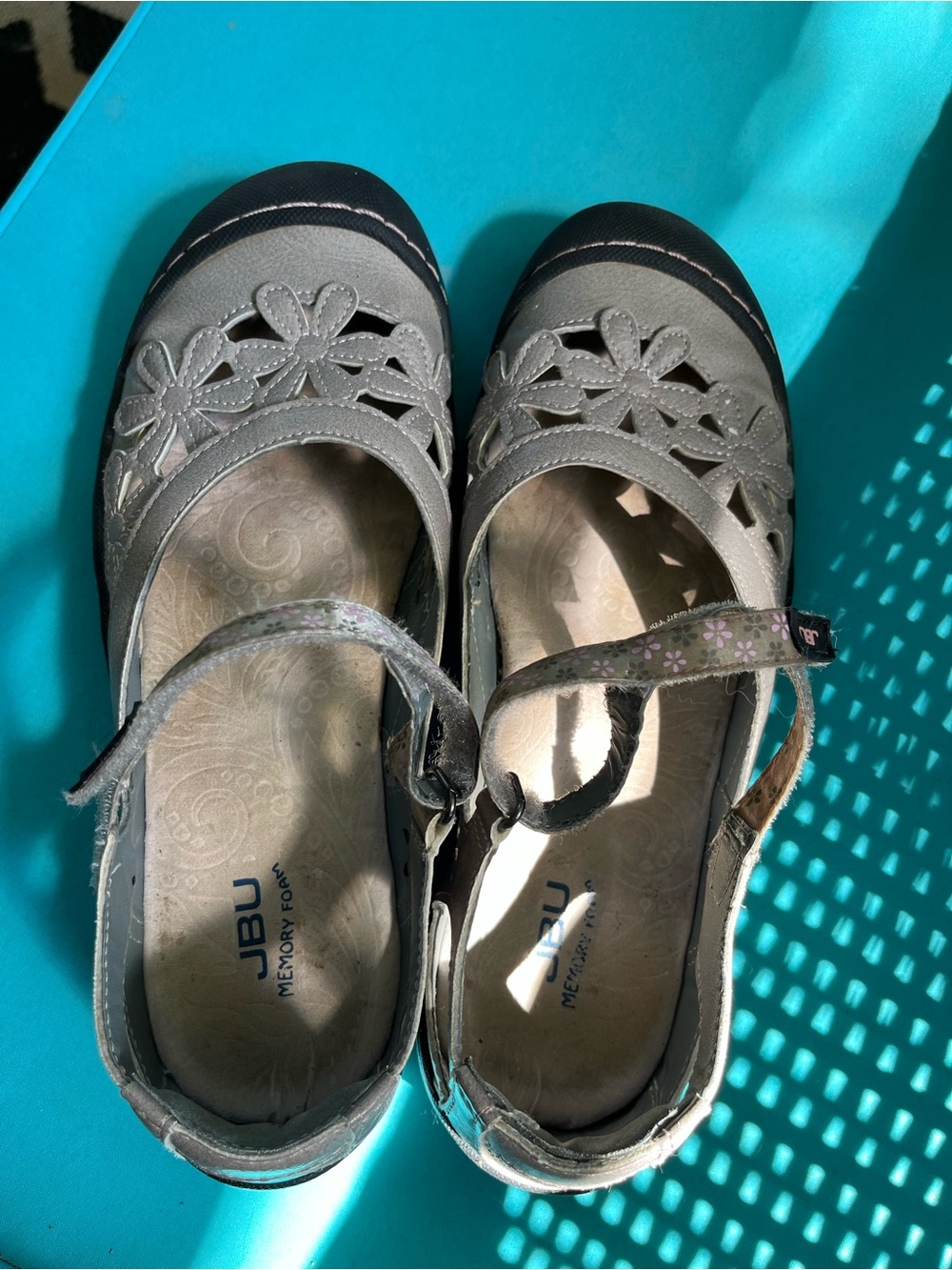 JBU Gray Floral Cutout Mary Jane Flats